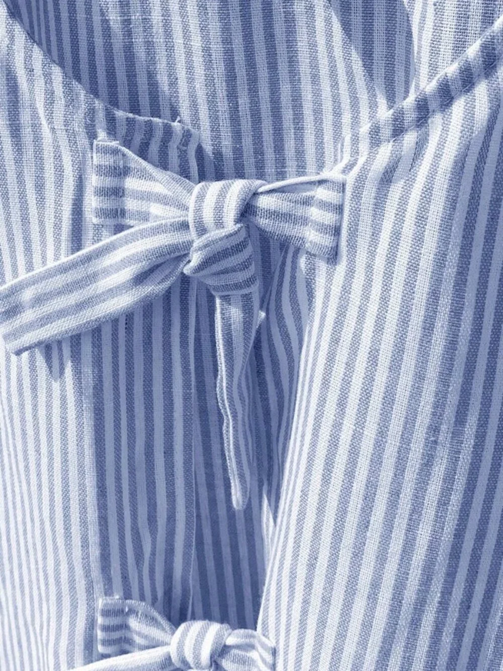 Women's Short Puff Sleeve Striped tie front blouse - Picture 6 of 7
